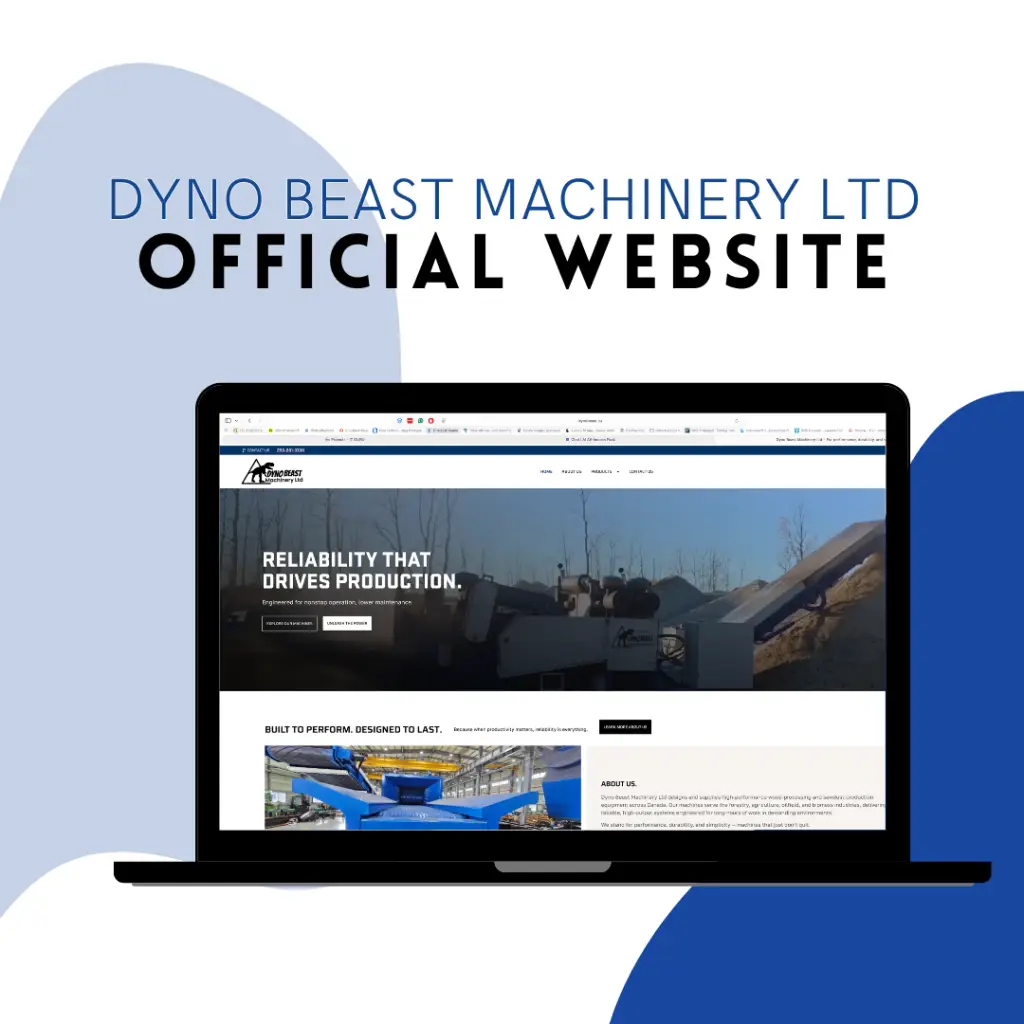 Screenshot of the Dyno Beast Machinery Ltd official website displayed on a laptop, showcasing their